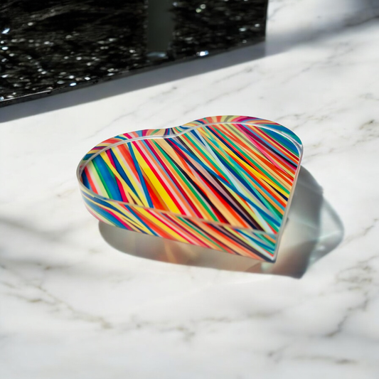 Colorful Abstract Crystal Heart Paperweight