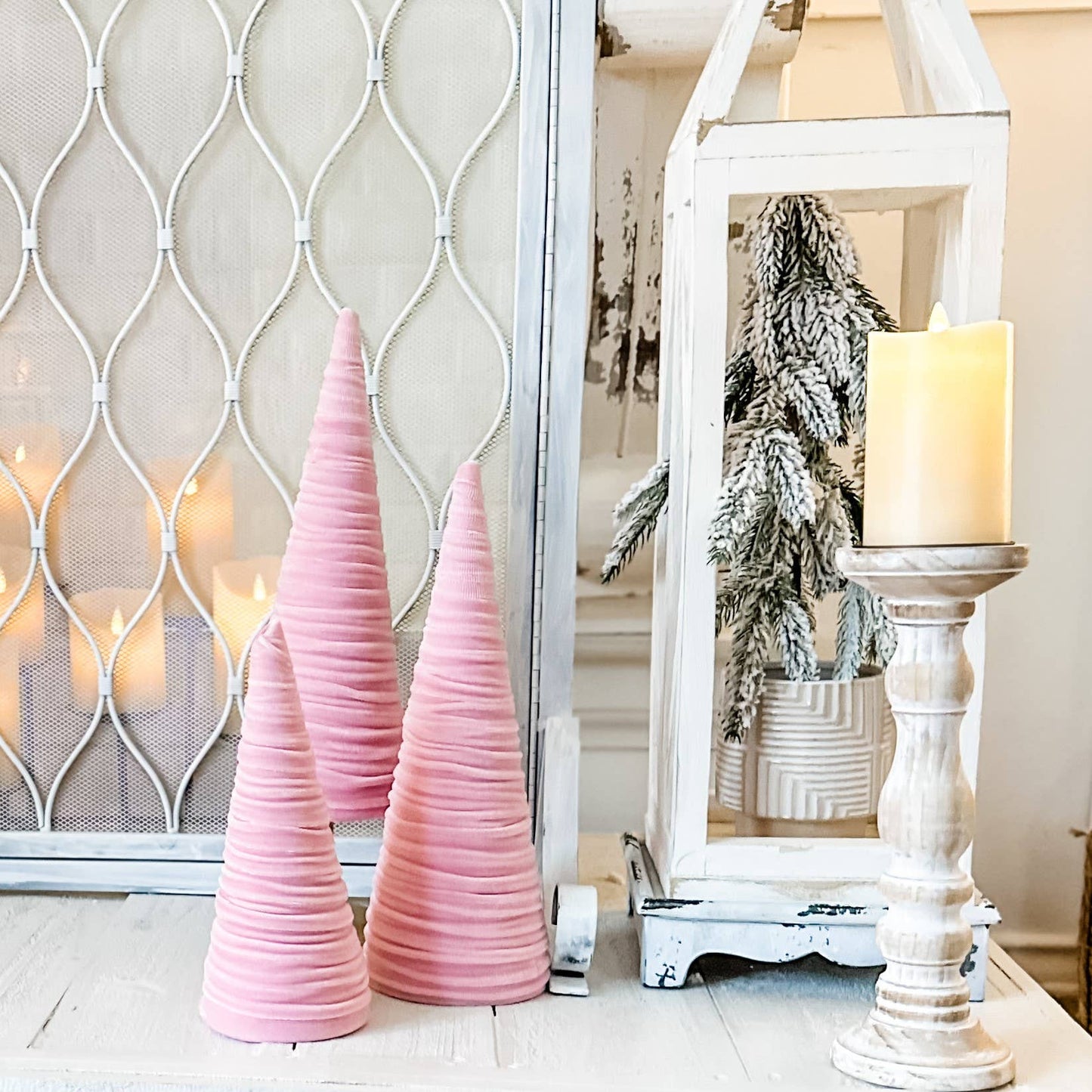 Cones Velvet Set of 3 Tablescape Mantel Best 25 Colors: Green
