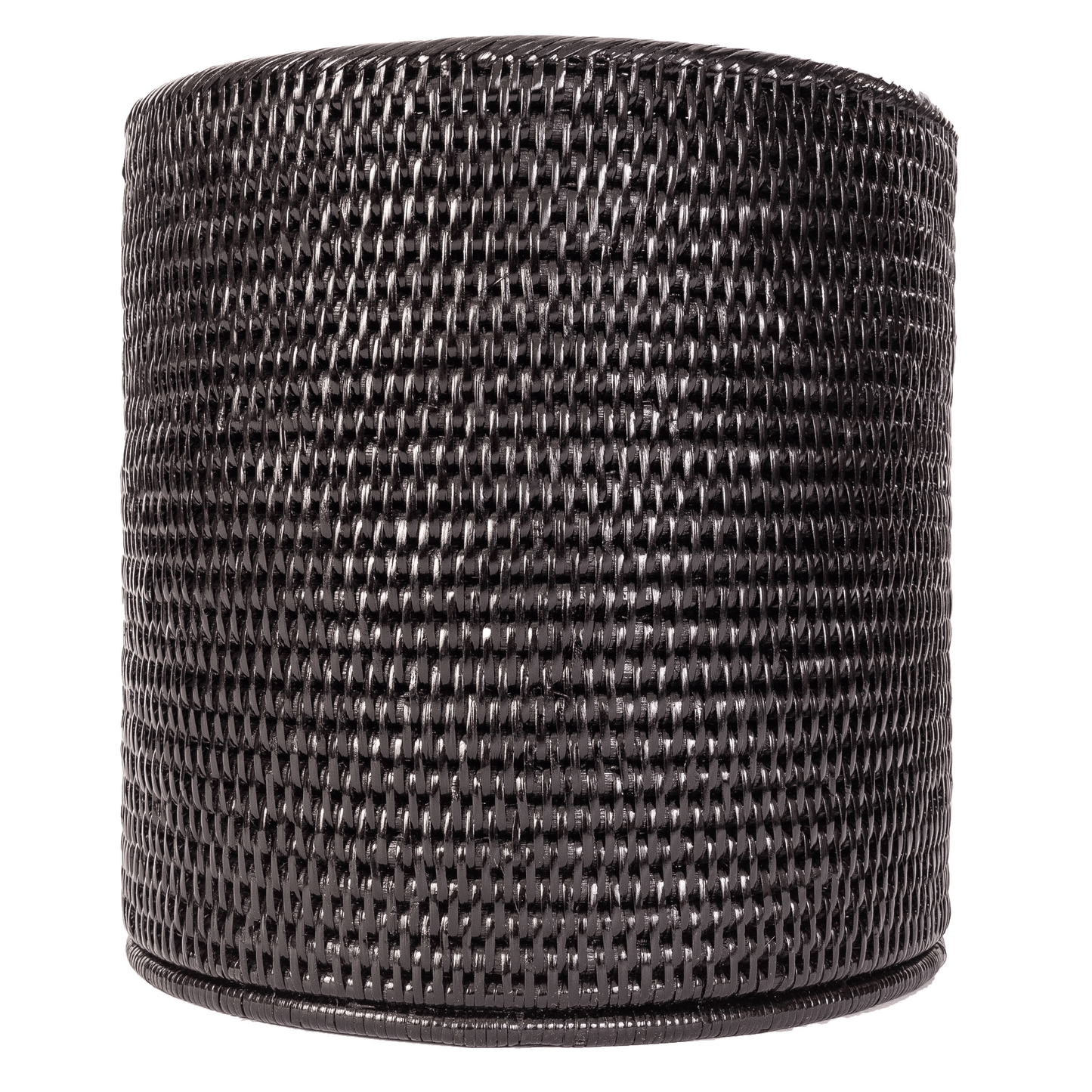 Artifacts Rattan™ Round Waste Basket with Metal Liner: Tudor Black