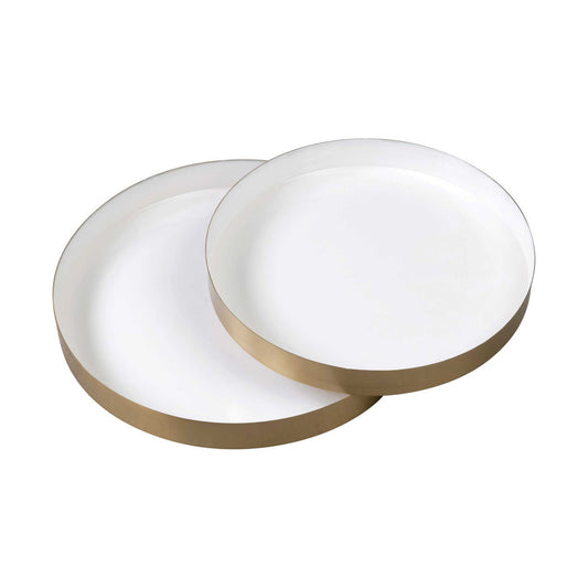 White & Brass Round Enamel Tray