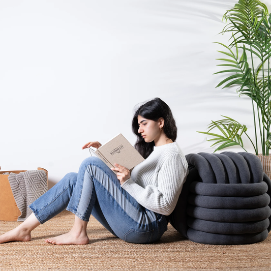 Large Grey Knitted Pouf