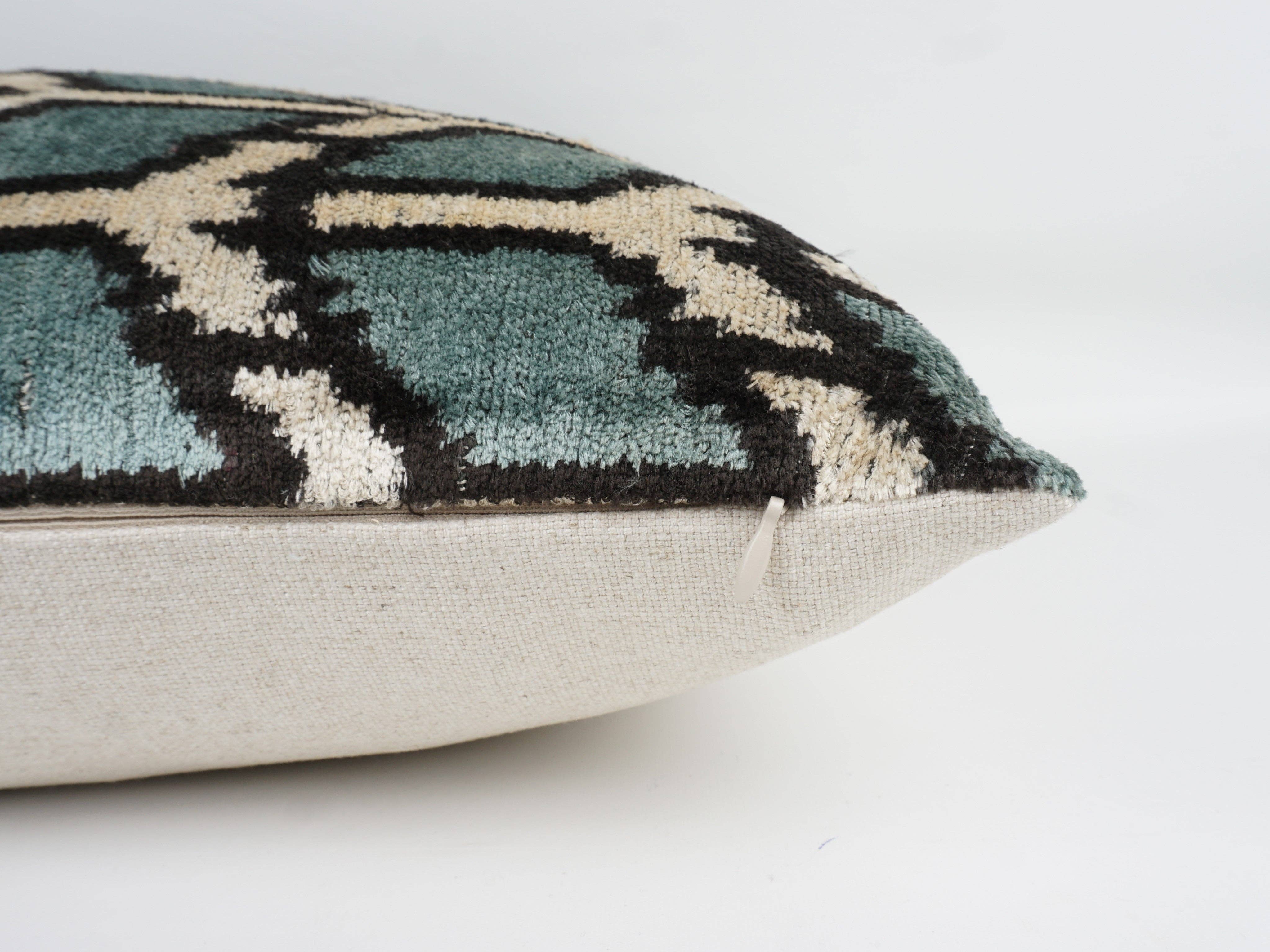 Handmade Ikat Silk Velvet Pillow - Thumbnail 4