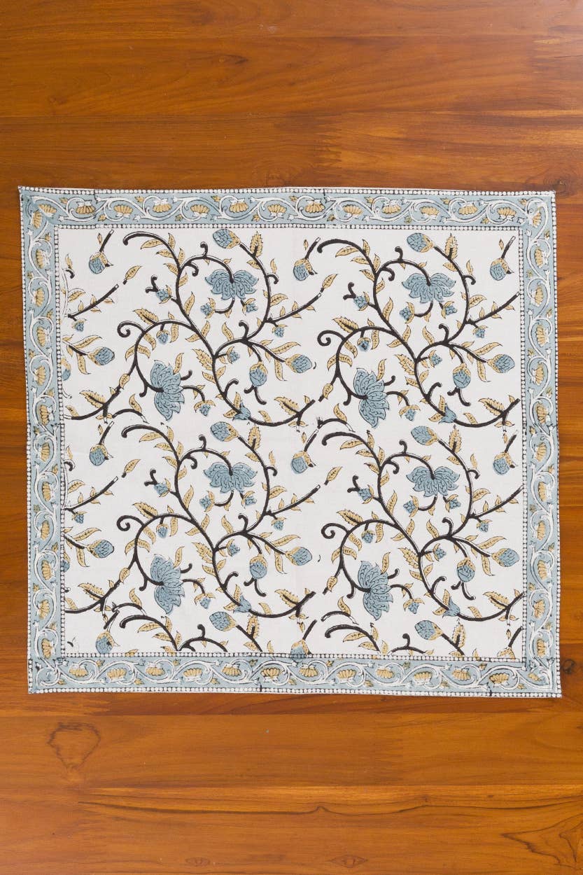 Silver Floral Block Print Napkin Set