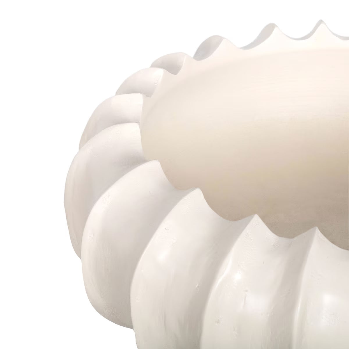 Scalloped Carved Wooden Bowl - White
