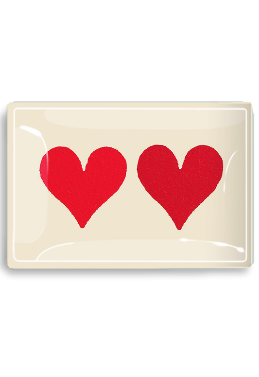 Pair of Hearts Decoupage Glass Tray: 3.5"X 5.5"