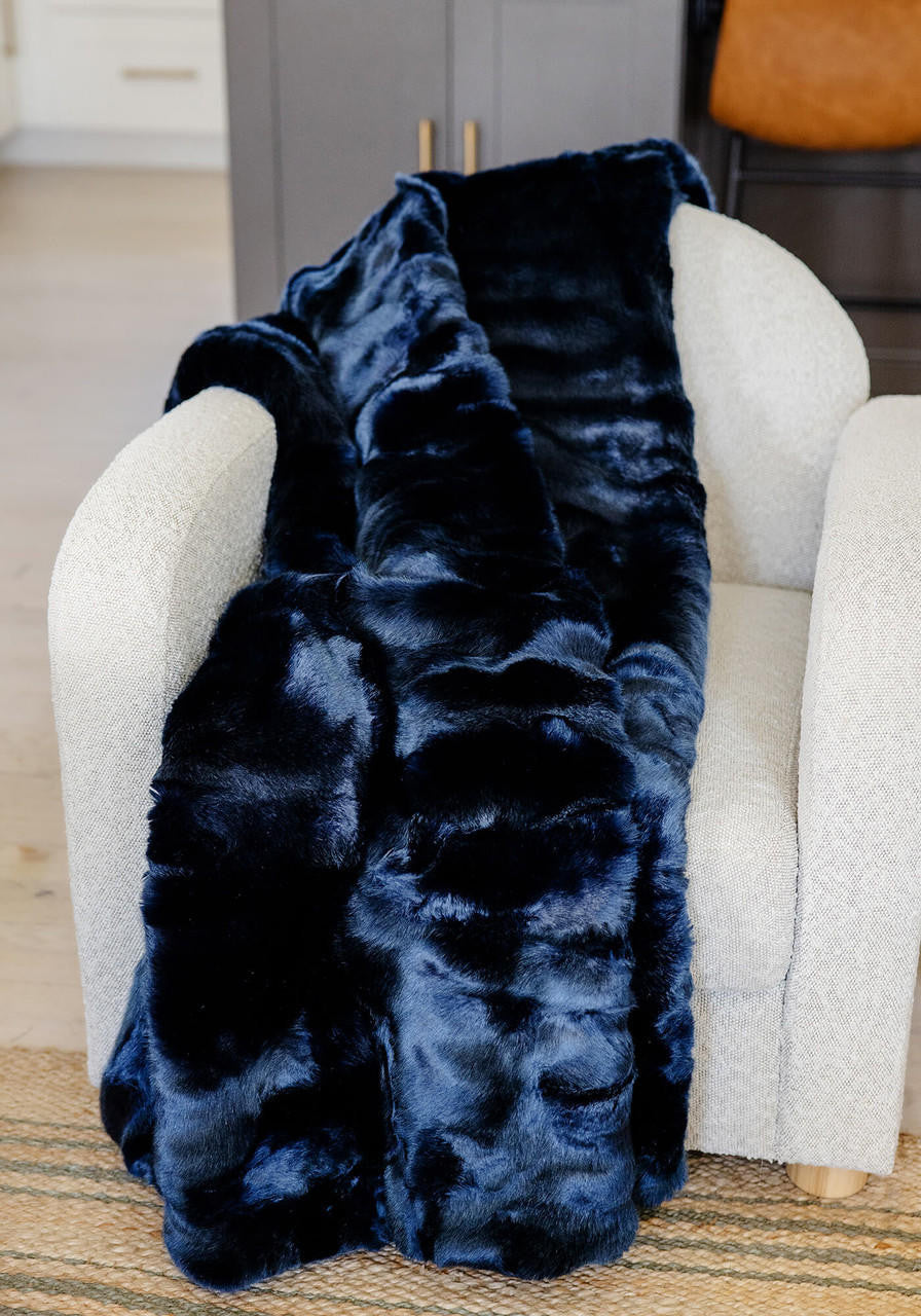 Couture Faux Fur Throw, Steel Blue 60" x 72"