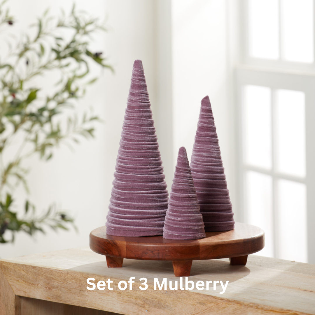 Cones Velvet Set of 3 Tablescape Mantel Best 25 Colors: Green