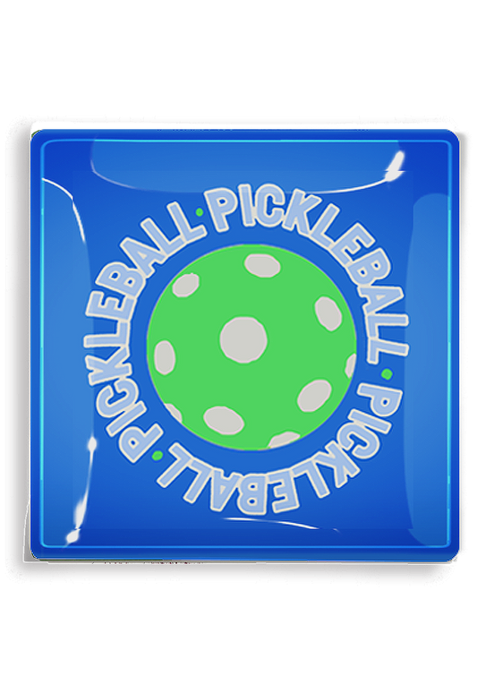 Pickleball Royal Blue Decoupage Glass Tray: 6"X 6"