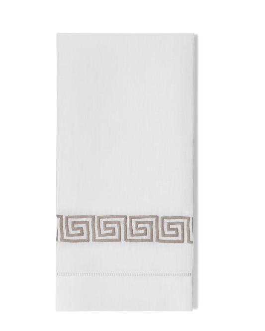 Greenwich Linen Key Towel: Stone on White