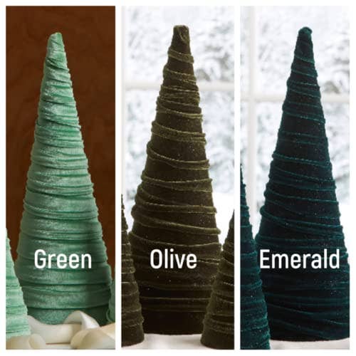 Cones Velvet Set of 3 Tablescape Mantel Best 25 Colors: Green
