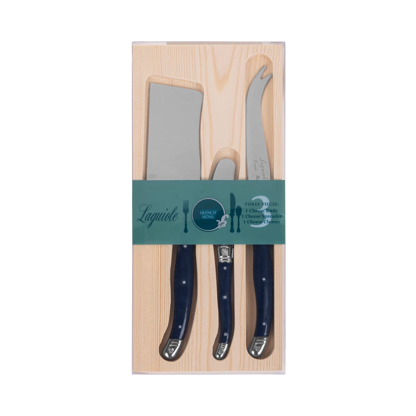 French Home 3-Piece Laguiole Cheese Knife Set with Navy Hand