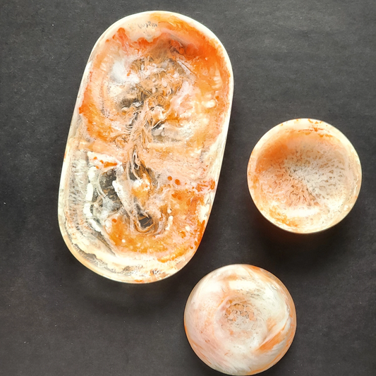 Small Serving Tray with Two Bowls/Orange Resin