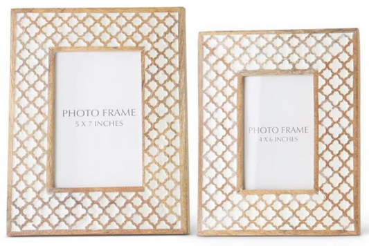Set of 2 Light Mango Wood White Moroccan Pattern Photo Frames