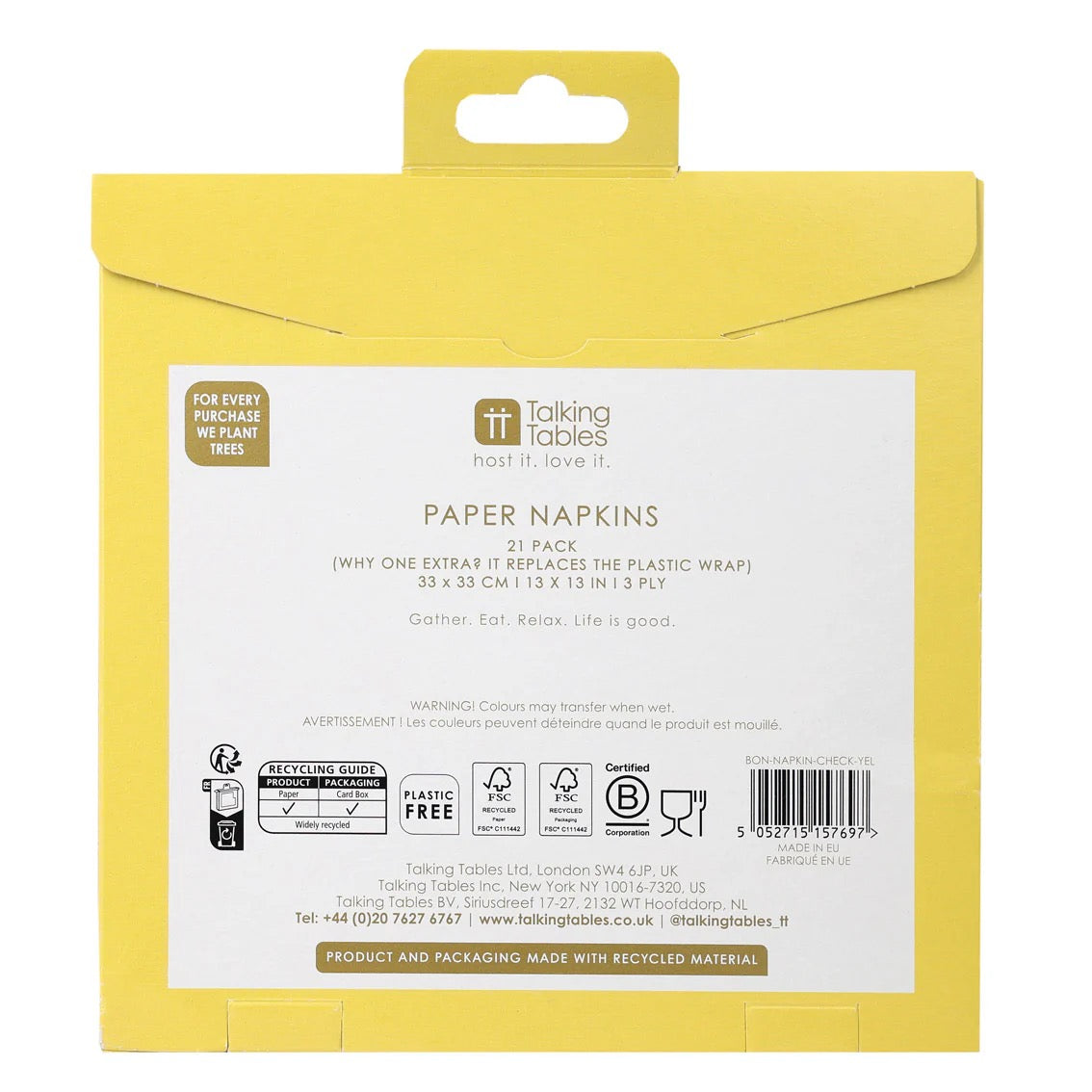 Bon Appetit Yellow & White Check Recycled Paper Napkins