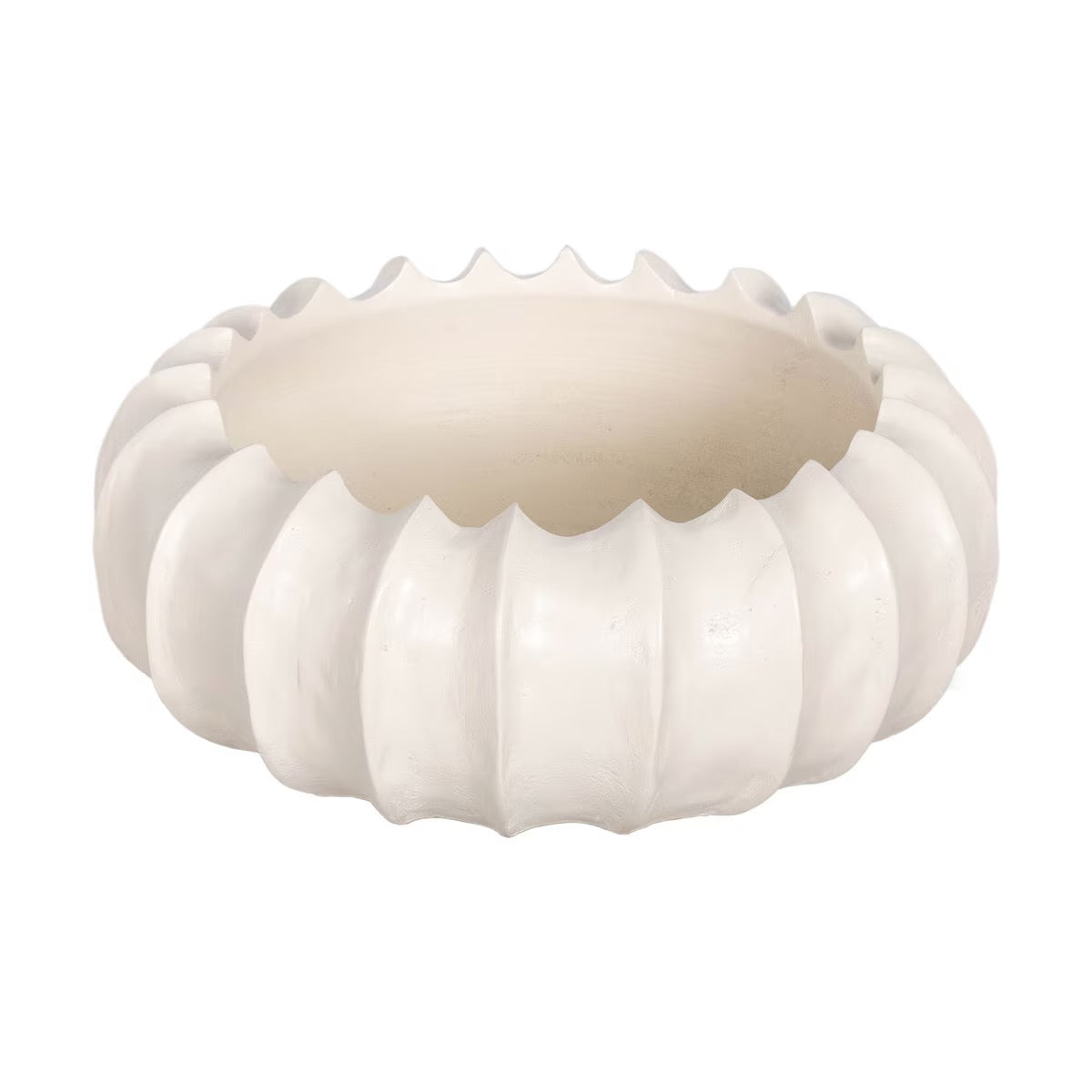Scalloped Carved Wooden Bowl - White