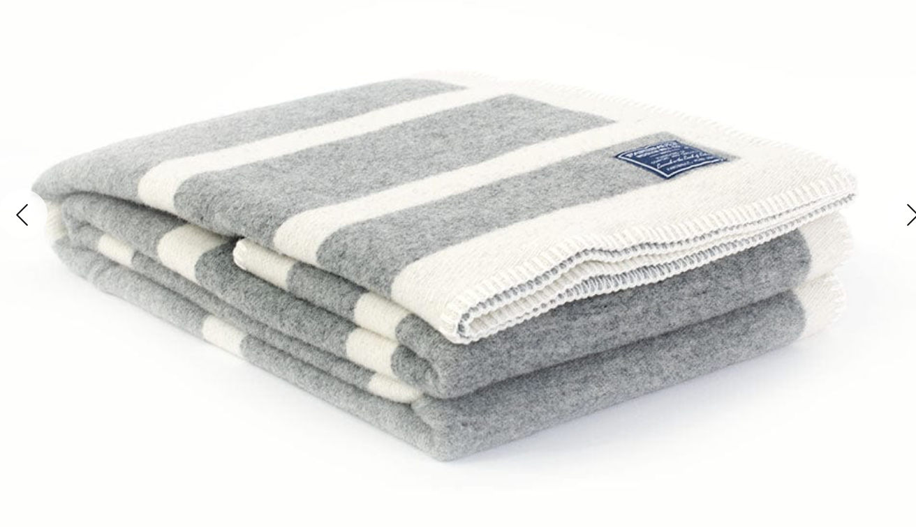 Reversible Framed Stripe Wool Throw - Heather Gray Natural