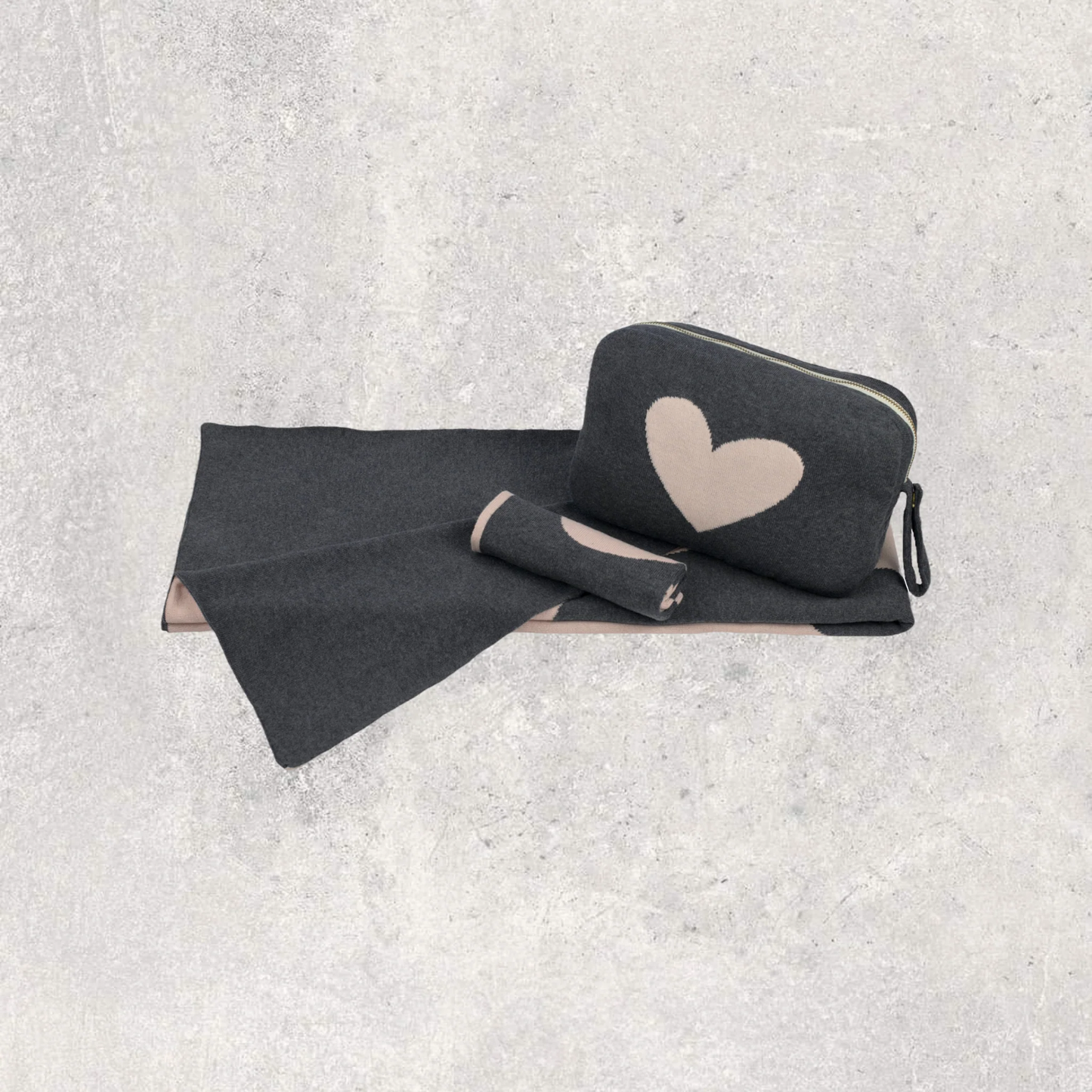 Dark Grey & Pink Hearts Baby Blanket Set
