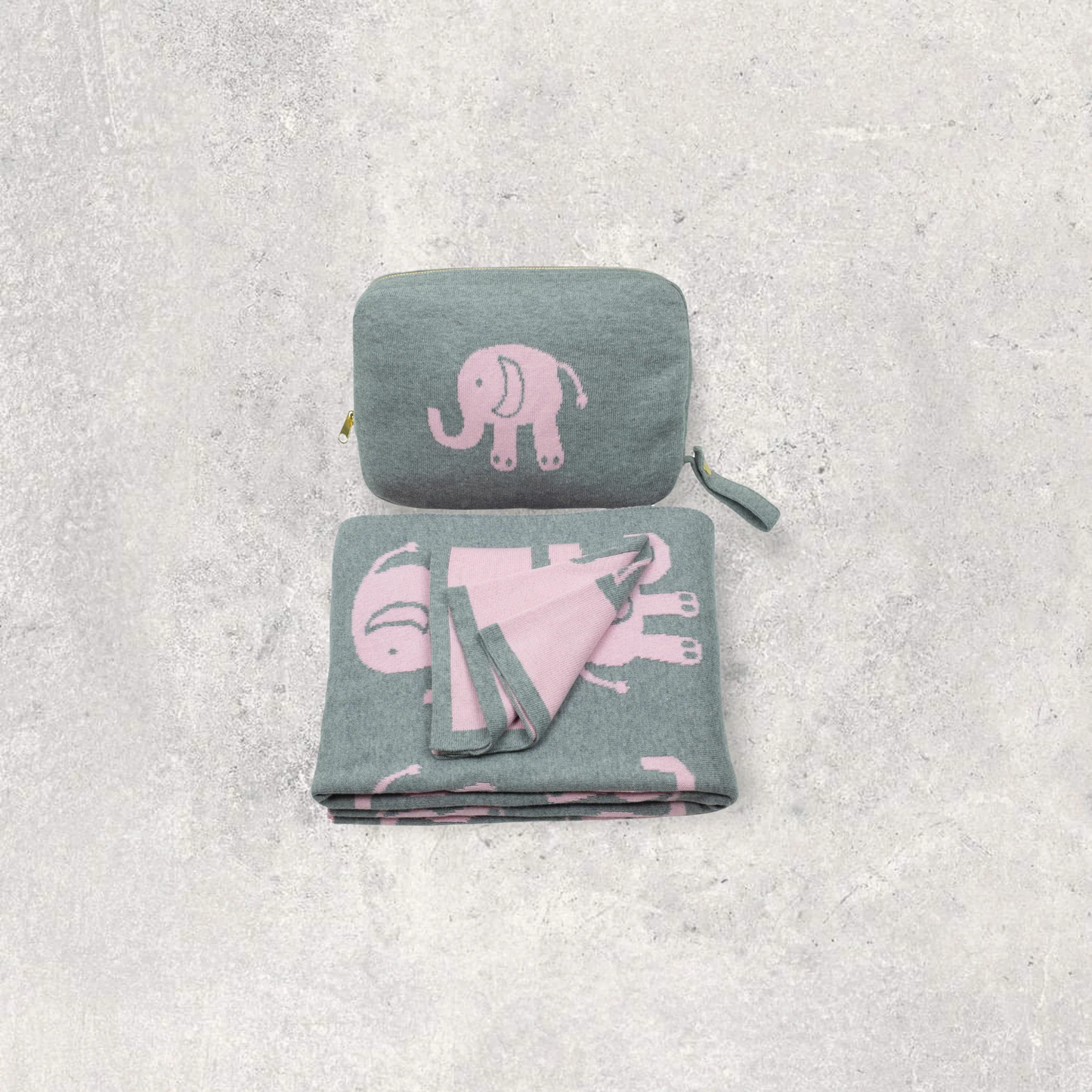Pink/Grey Elephant Love Baby Blanket Set
