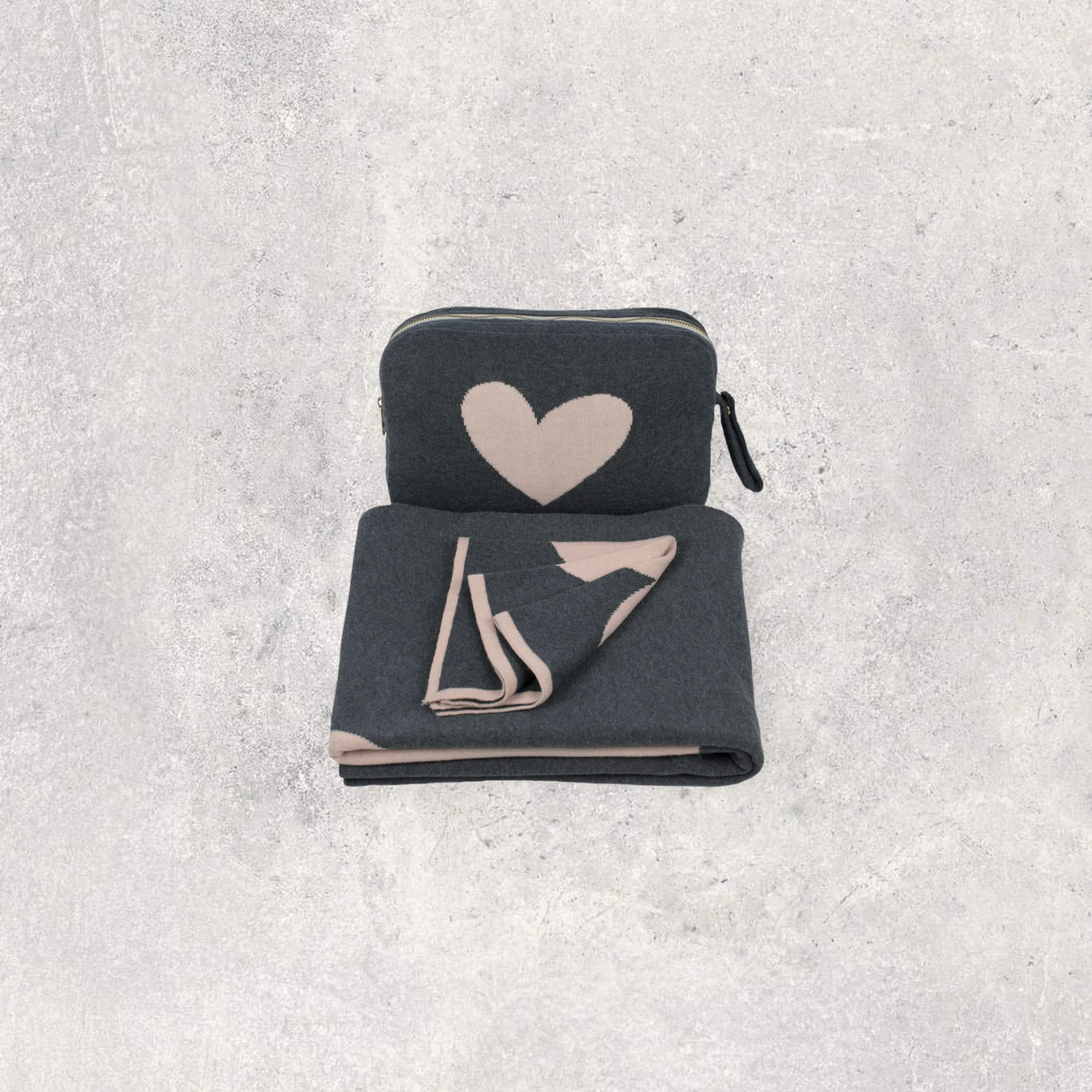 Dark Grey & Pink Hearts Baby Blanket Set
