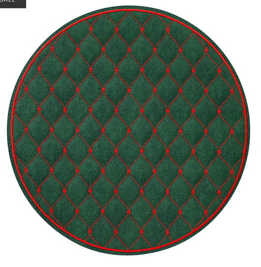 Quilted Diamond Forest/Red  Round Mat - Set of 4
