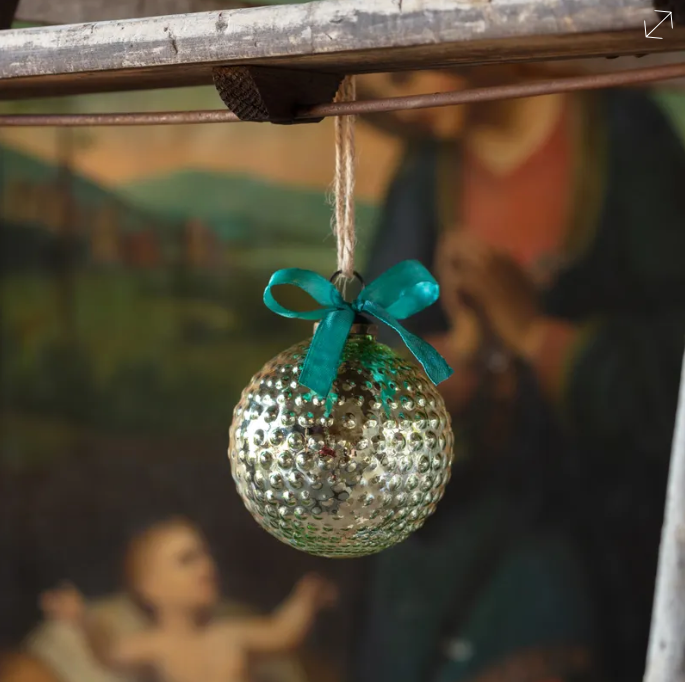 Round Hobnail Vintage Green 4" Ornament