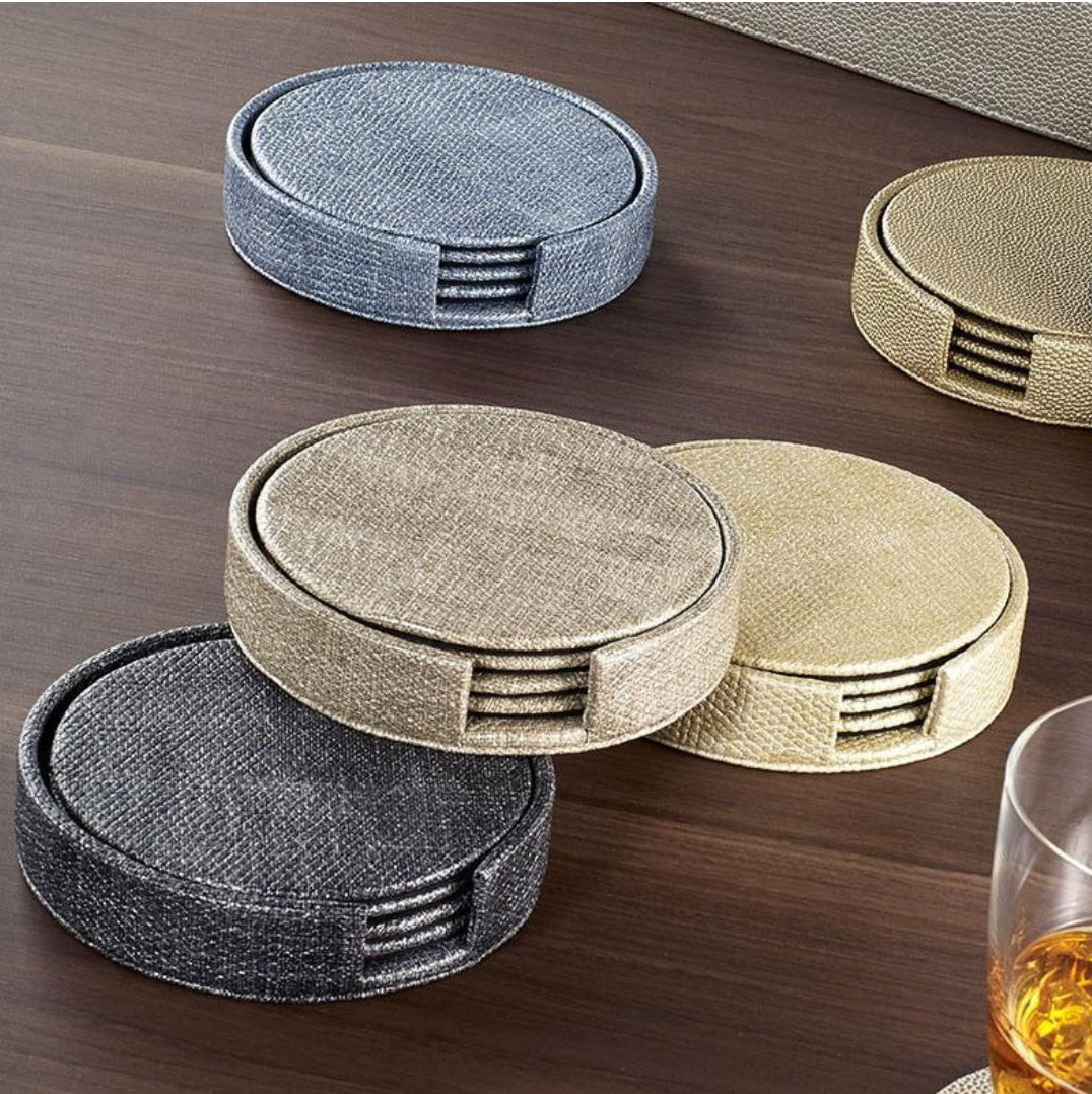 Luster Navy Round Boxed Coasters - Thumbnail 3