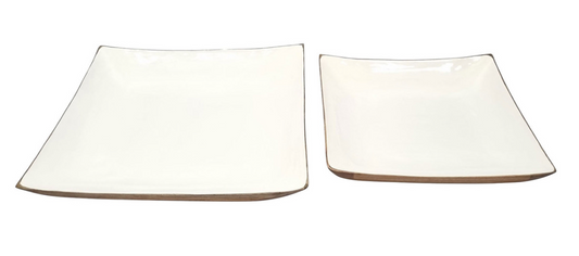 Enamel and Mangowood Square Bowl - Set of 2