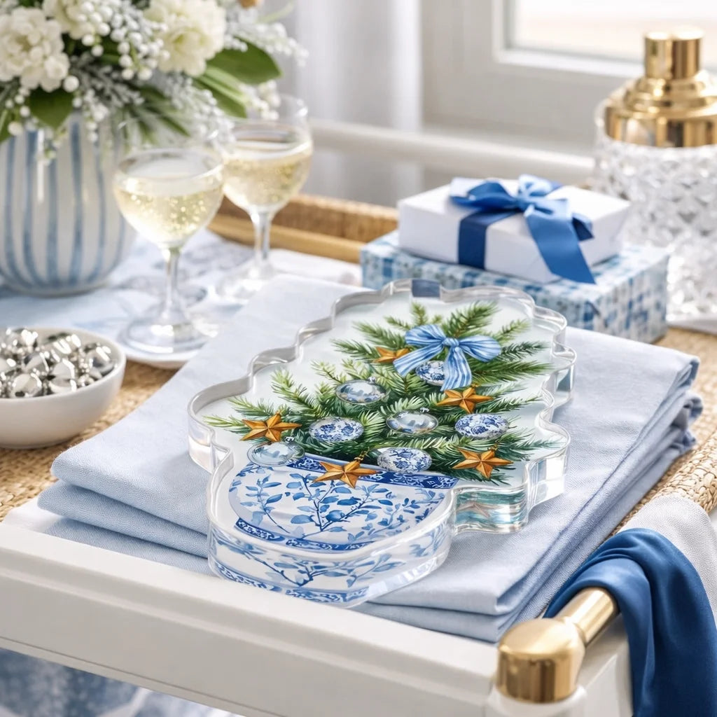 Acrylic Napkin Weight, Blue Christmas