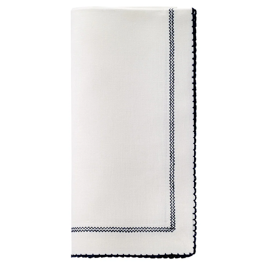 Bodrum Picot White with Dark Navy 22" Napkin Set of 4