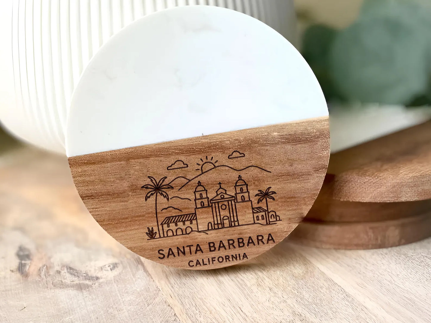 Acacia Wood & Marble Coaster