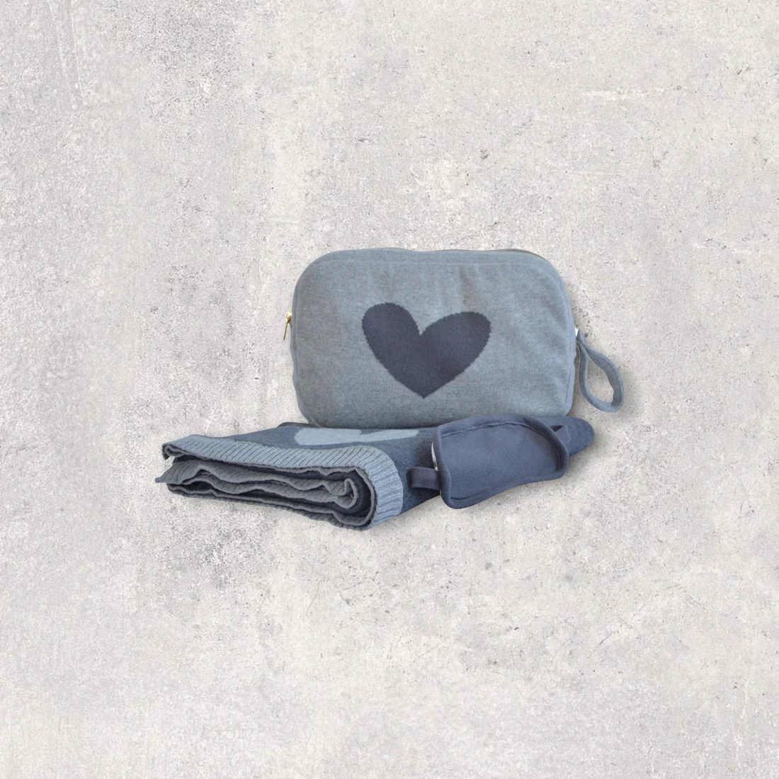 Grey Hearts Travel Blanket Set