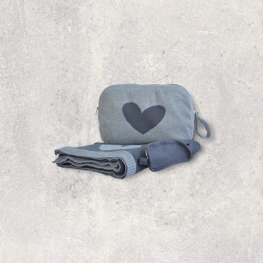 Grey Hearts Travel Blanket Set