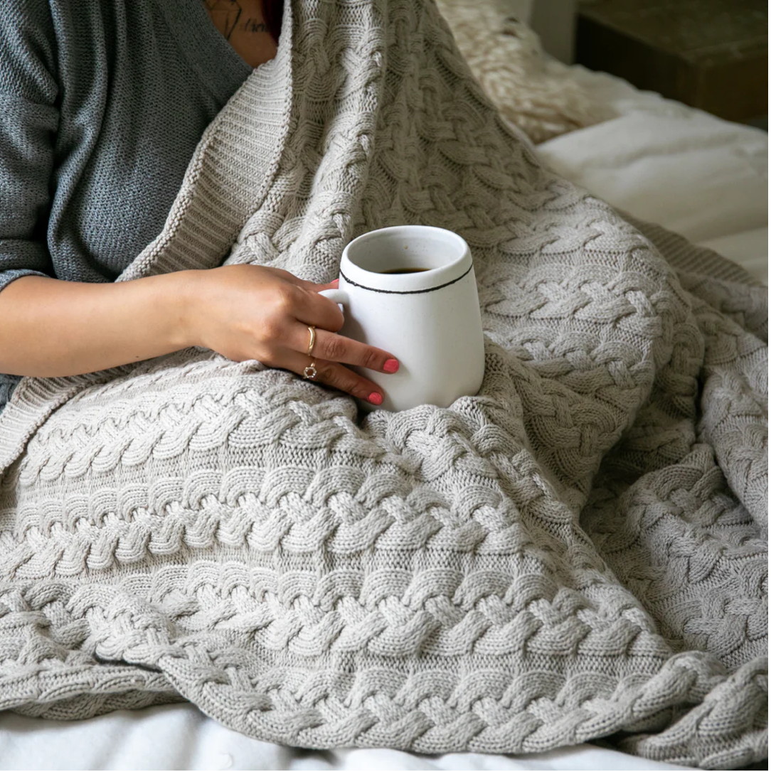 Double Cable Linen Throw - Sand
