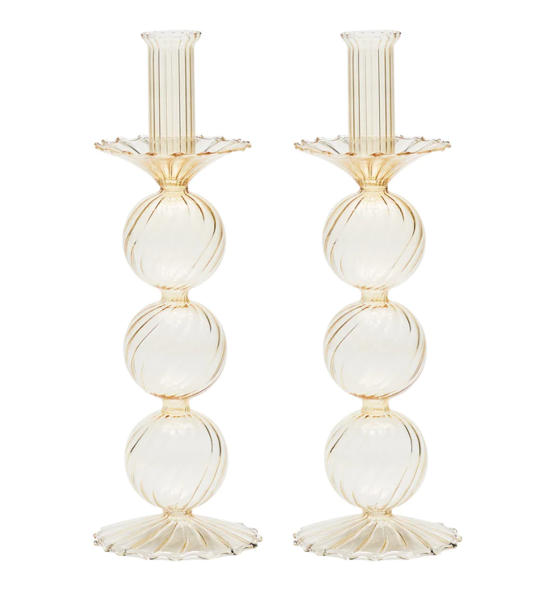 Iris Tall Candle Holder in Champagne, Set of 2 in a Box