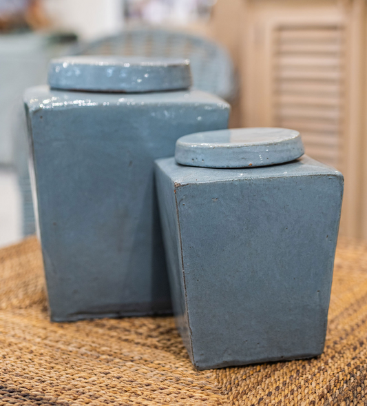 Leif Stoneware Tea Box - Large, Light Gray