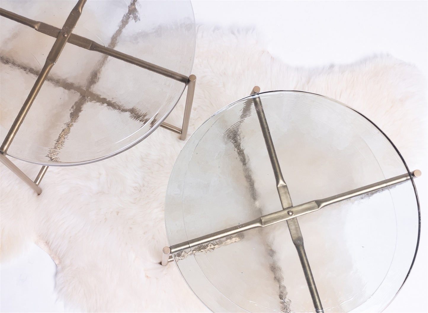 Round Brass & Glass Nesting Tables, Set of 2