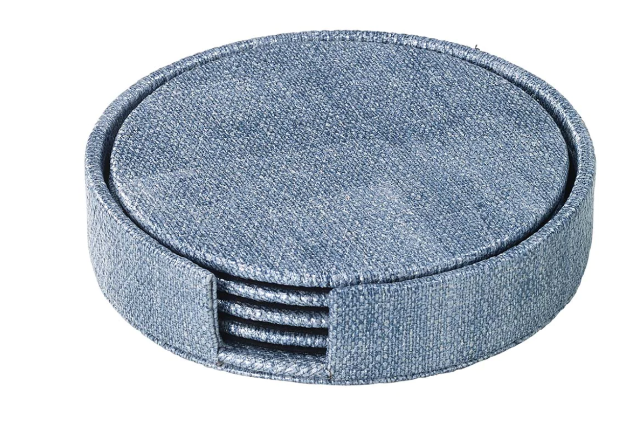 Set of 4 Luster Ice Blue Round Boxed Coasters by Bodrum