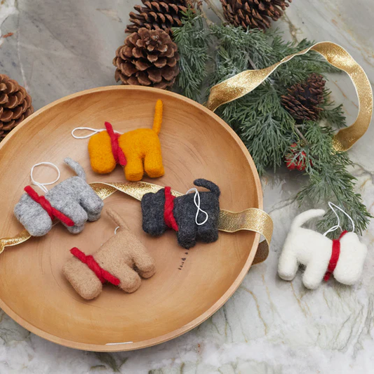 Winter Felt Dog Ornaments set of 5