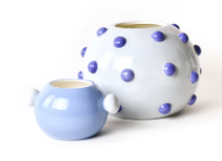 Iris Blue Ceramic Round Vases - set of 2