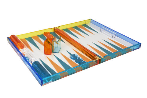 Lucite Multicolor Backgammon Set/Turquoise/Orange