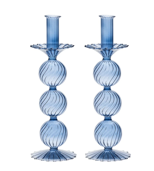 Iris Tall Candle Holder in Cadet, Set of 2 in a Box