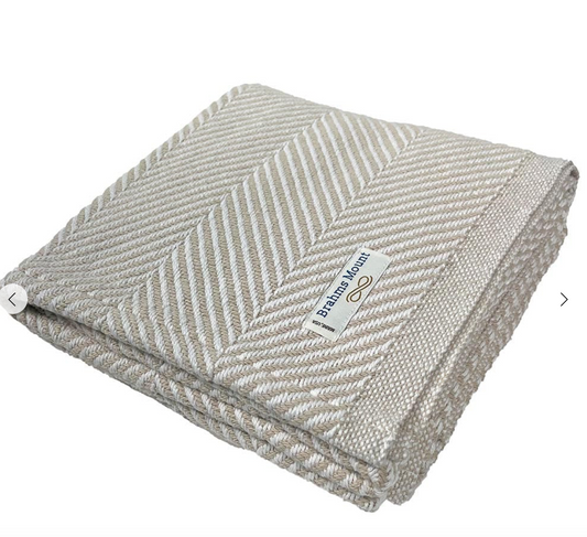 Monhegan Cotton Throw Without Fringe - Fringeless / White/Oyster