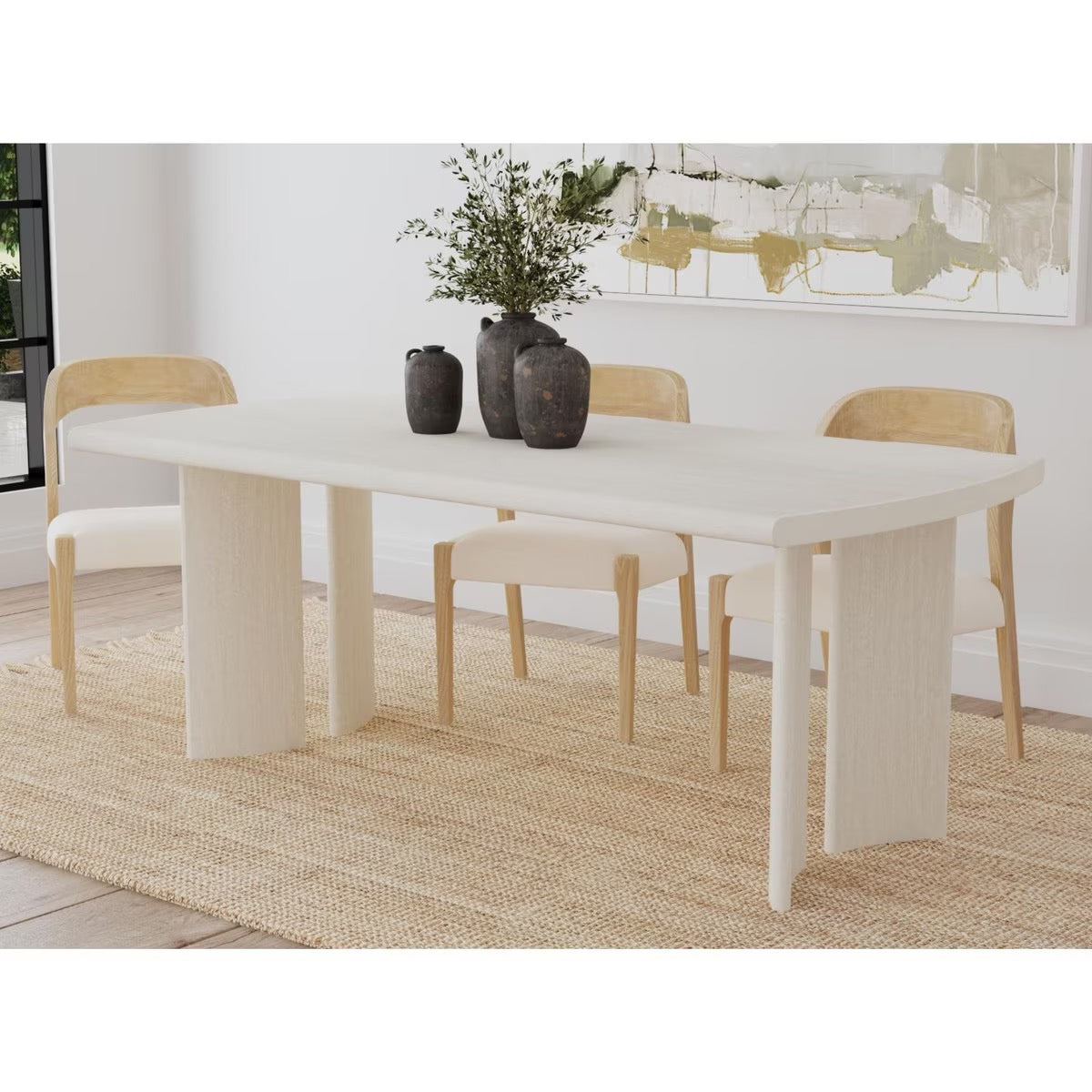 Bullnose Dining Table w/ Curved Legs - Ivory