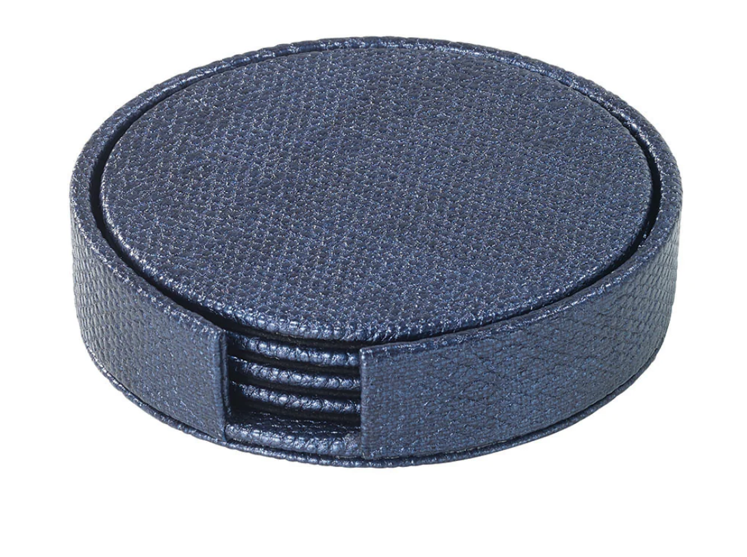 Luster Navy Round Boxed Coasters - Set of 4