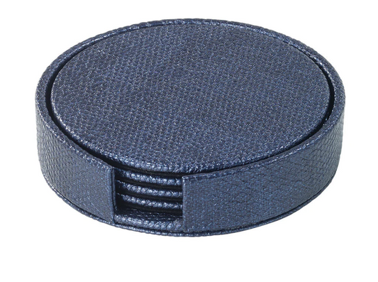 Luster Navy Round Boxed Coasters - Set of 4