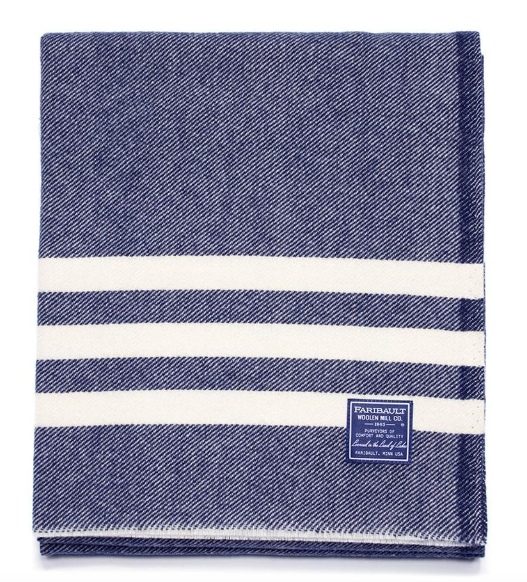 Trapper Wool Throw - Navy/Natural Stripe