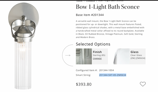 Bow 1-Light Bath Sconce, Vintage Platinum/Clear