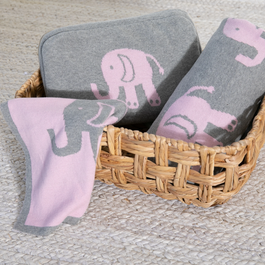 Pink/Grey Elephant Love Baby Blanket Set