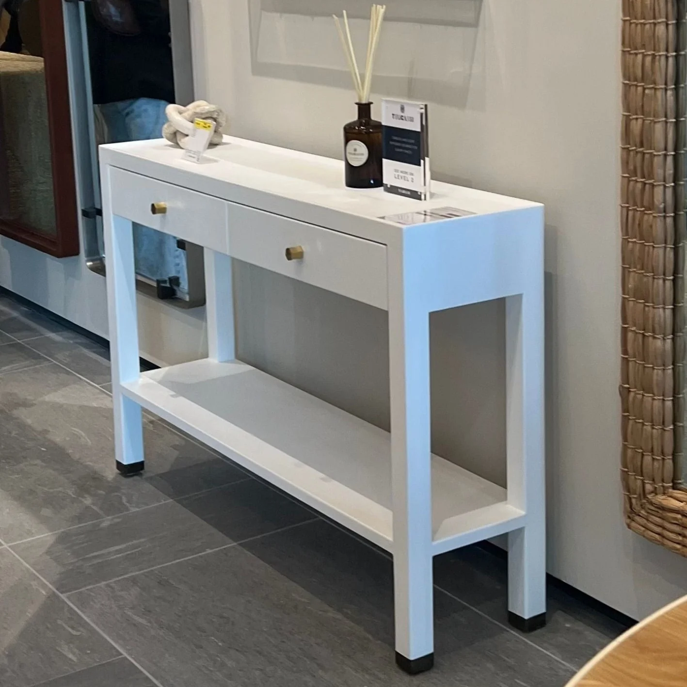 Jarin Console White Faux Belgian Linen