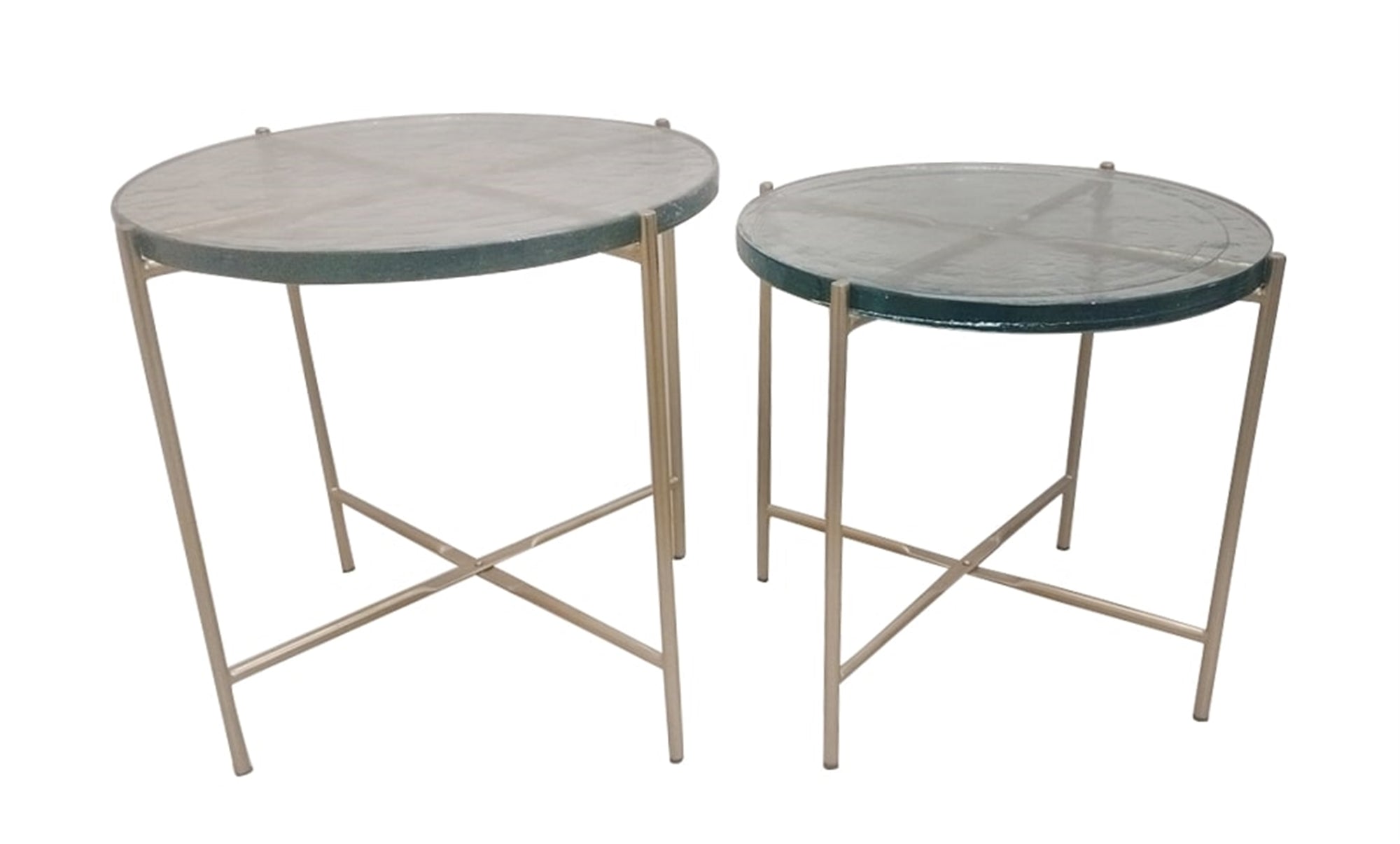 Round Brass & Glass Nesting Tables, Set of 2 - Thumbnail 3